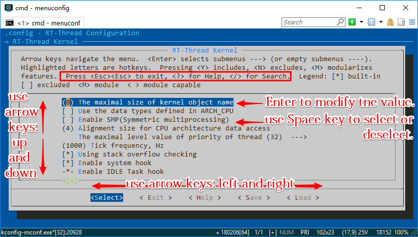 Commonly-used Shortcuts for menuconfig