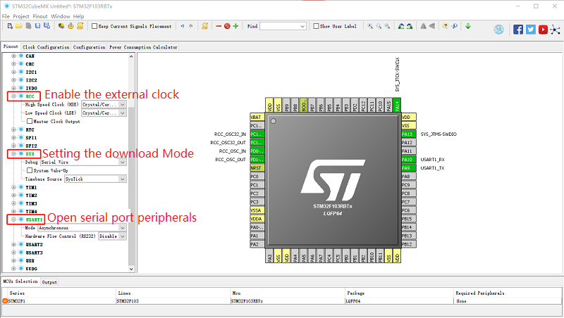 Configure chip pins