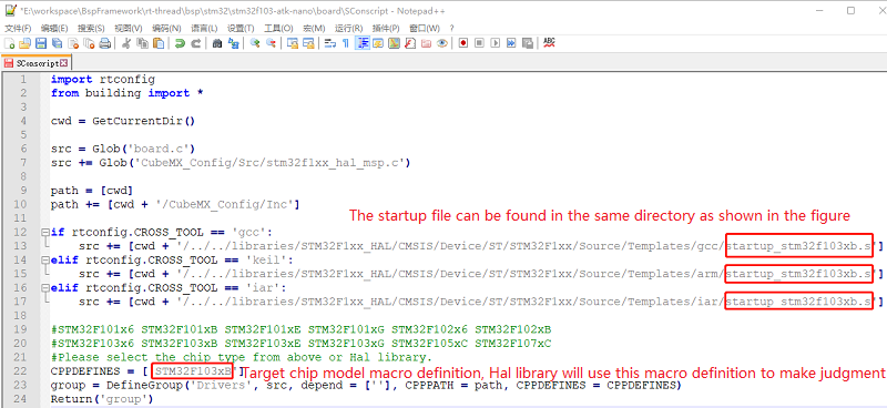 Modify the startup file and chip model