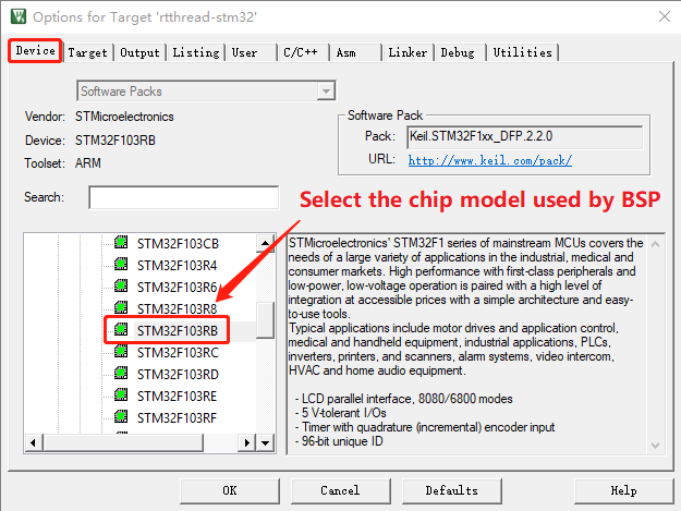 Select the chip model